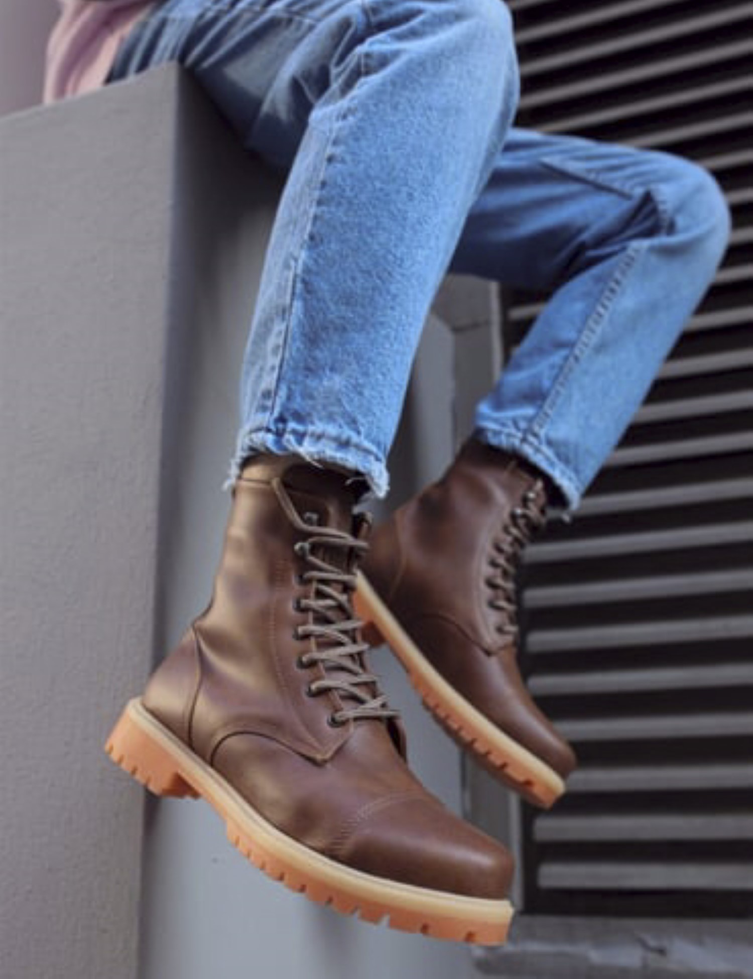 Ανδρικά ταμπά μποτάκια δερματίνη τρακτερωτή σόλα B022T φωτογραφία